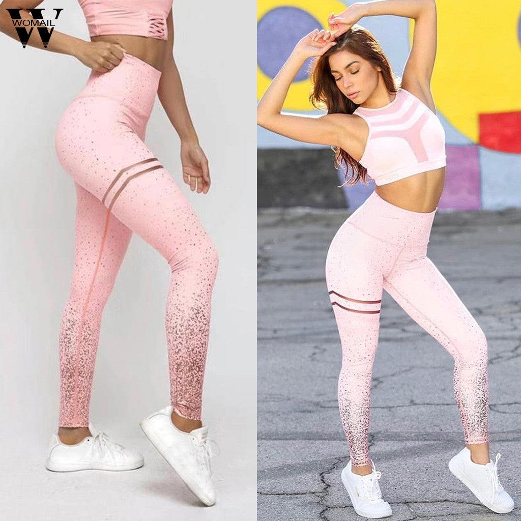 2019 NEW Womail Women Leggings No Transparent Metallic Foil Print Leggings Exercise Fitness Patchwork Push Up Female Pants S-XL - Michelie