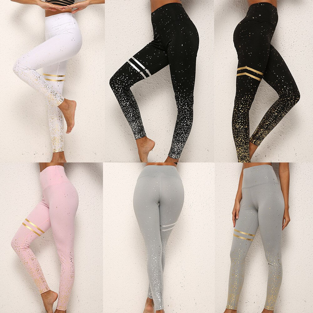 Bronzing Print Leggings Women Fitness High Waist Elasticity Pink Leggings Sweatpants Slim Sexy Stamping Legging Pants - Michelie