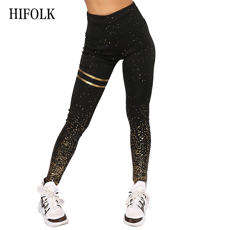 HIFOLK New Gradient Color Women Leggings Push Up Slim Elastic Leggings 3D Hot Stamping Printed Star Fitness Legging Shine Legins - Michelie