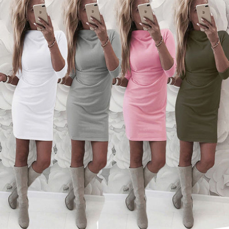 Women Sexy Ladies Slim Bandage Bodycon Long Sleeve Gray Club Turtleneck Party  White Cocktai Short Dresses - Michelie