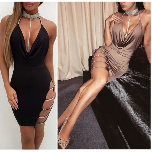 2019 New Sexy Women's Bandage Bodycon Evening Party V Neck Club Short Mini Dress - Michelie