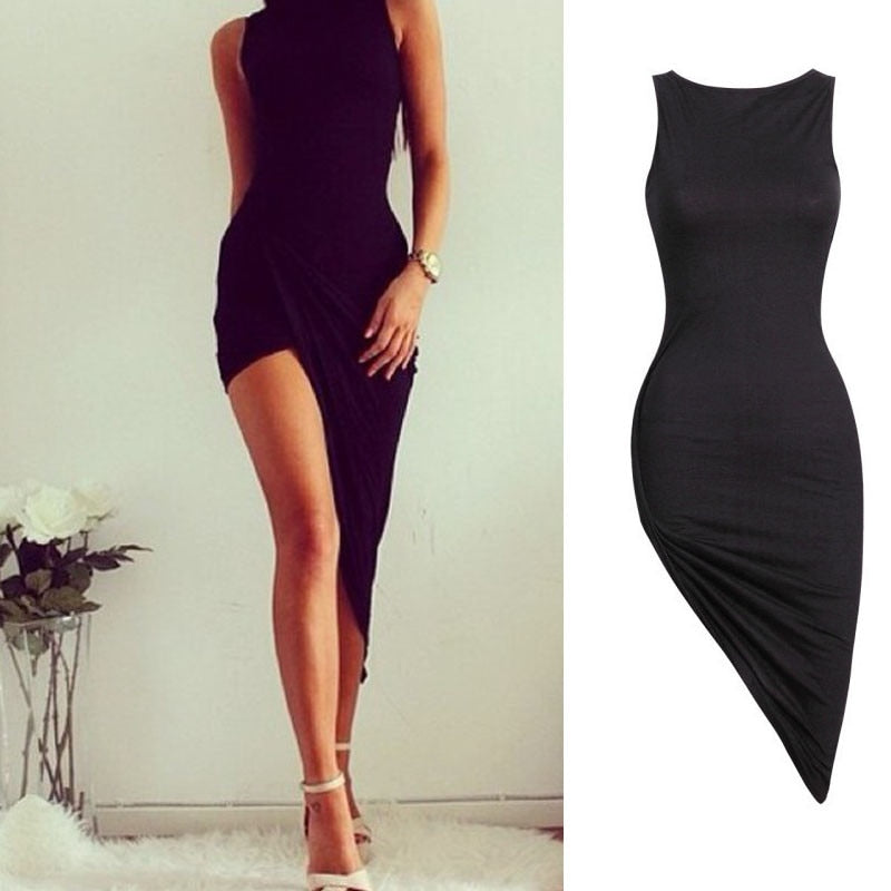 Sexy Women Sleeveless Bandage Bodycon Party Cocktail Long Dress 2019 Summer Irregular Hem Sexy Dress Women Vestidos - Michelie