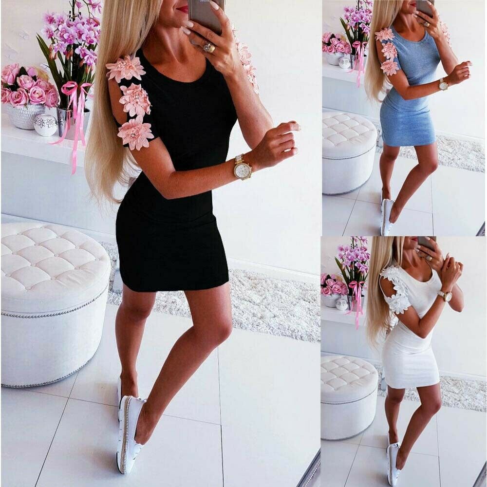 Womens Bandage Bodycon Cold Shoudler Boho Floral Party Cocktail Club Summer Short Mini Dress - Michelie