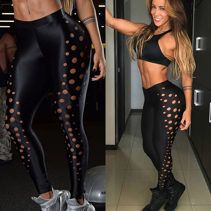 Sexy Circle Hollow Women Slim Leggings Summer Breathable Workout Sporting Dry Quick Pants High Elastic Push Up Fitness Leggings - Michelie