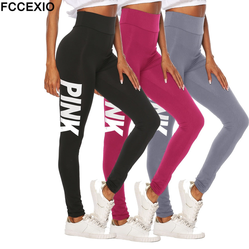 FCCEXIO 3 Style Love Pink Fitness Elastic High Street Leggings Women Workout Legging High Waist Sporting Patchwork Women Legging - Michelie