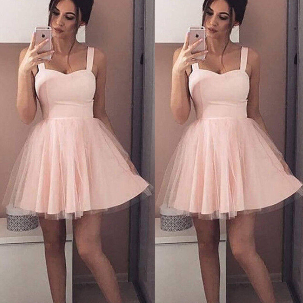 2019 summer New Women strap Sleeveless Evening Party tulle Dress Short Mini Dress elegant female solid ball gown short dresses - Michelie