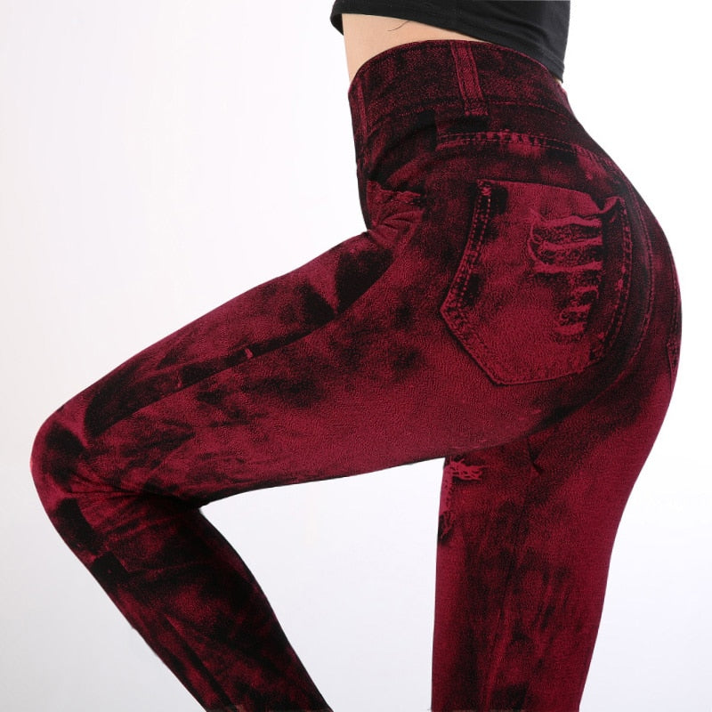 New Fashion Woman Leggings Plus Size 2019 New Jeggings Print Mock Pockets and Hole Slim Jeans Leggings Ladies Skinny Trousers - Michelie