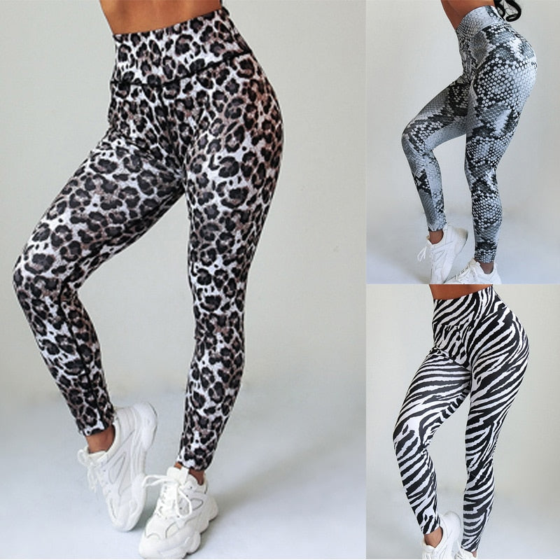 Women Fitness Leggings High Waist Slim Sports Pants Sexy Zebra Snake Leopard Animal Skin Print Workout Gym Leggings  Push Up - Michelie