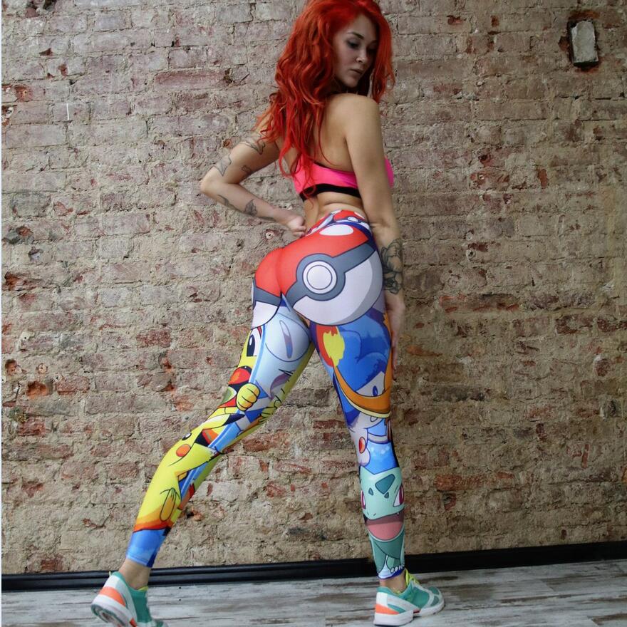 2019 New Workout fitness Leggings Women Mid Waist Cartoon Print Slim jogger Pant Hip Push Up legging femme ladies pencil pants - Michelie