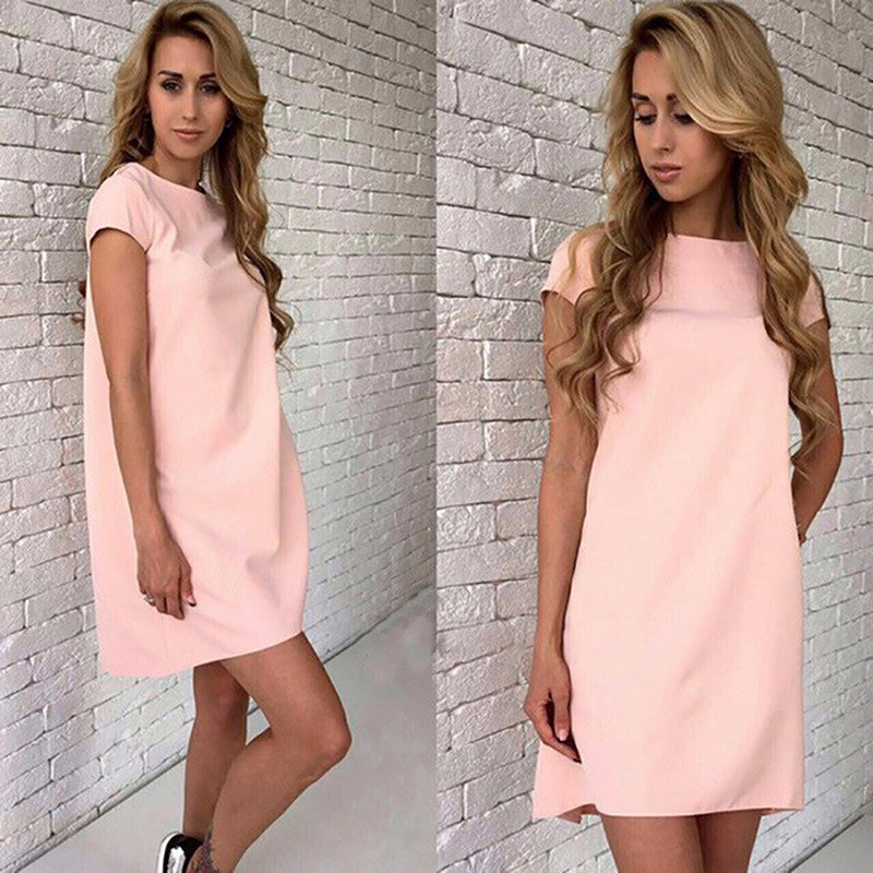 Summer Beach Dress Casual Women Female Short Sleeve Loose Mini A-line Dresses Candy Color Straight Vestidos  S-XX - Michelie