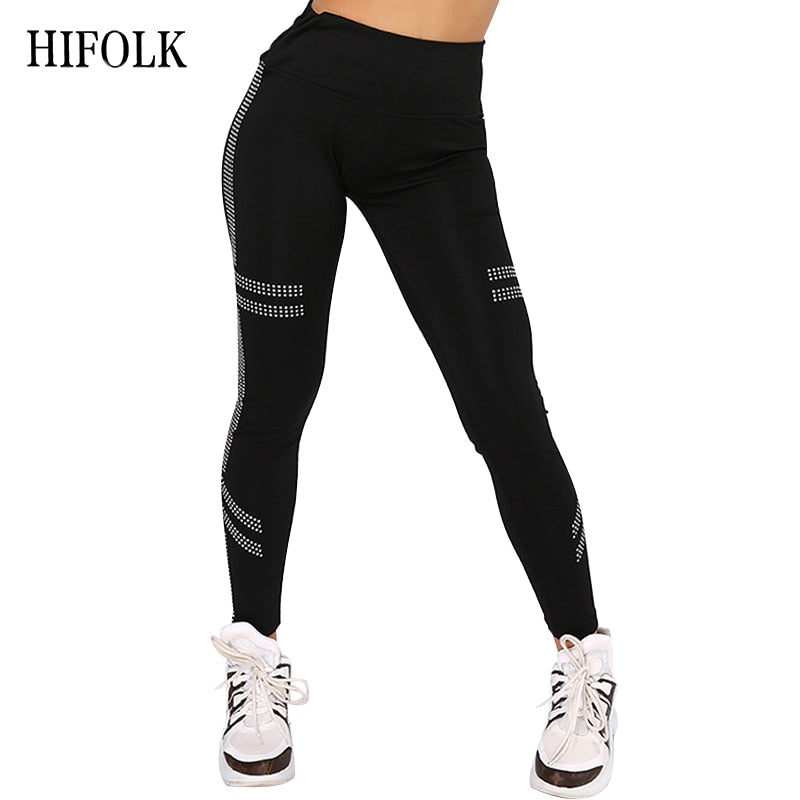 HIFOLK High Waist Women Workout Leggings Push Up Hip Sexy Leggings Breathable Absorb Sweat Fitness Pants for Sports Gym Black - Michelie