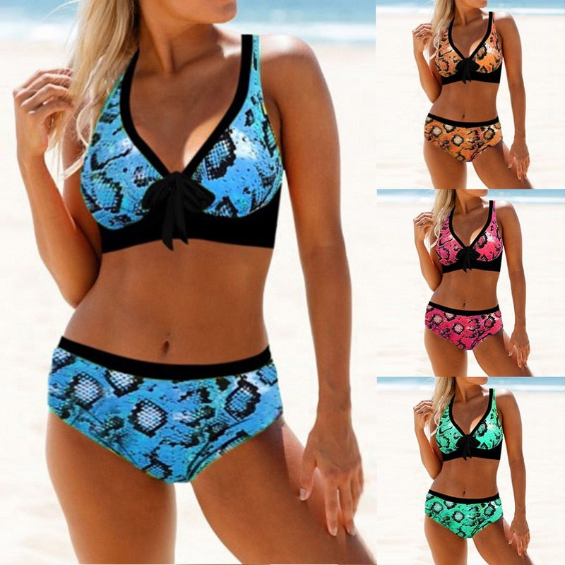 Sexy Bikini Set Women Leopard 2019 Tankini Plus Size Thong Biquini High Waist Swimsuit Mujer Tie Knot Bikinis Women Swimwear - Michelie