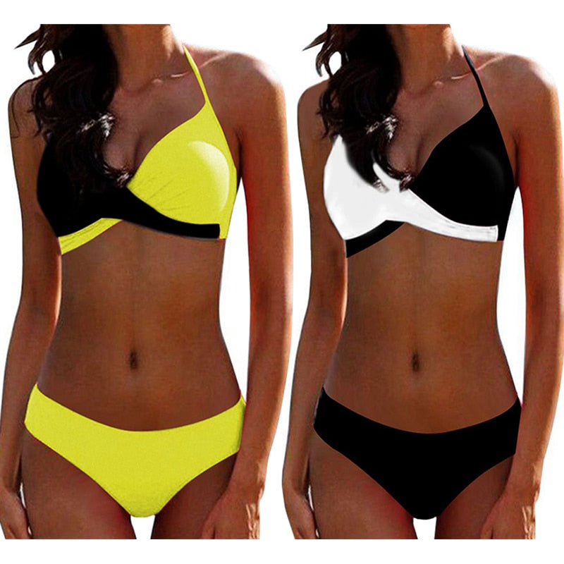 2019 Sexy Push up Two piece Bikini Women Swimsuit Criss Cross Halter Bikinis Plus size Female Bathing suit Swim wear Beachwear - Michelie