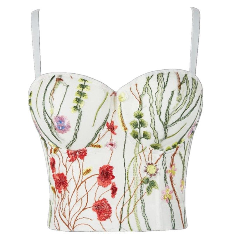 2019 new embroidery flowers Push Up Bralet Women's Corset Bustier Bra Night Club Party Cropped Top Vest - Michelie