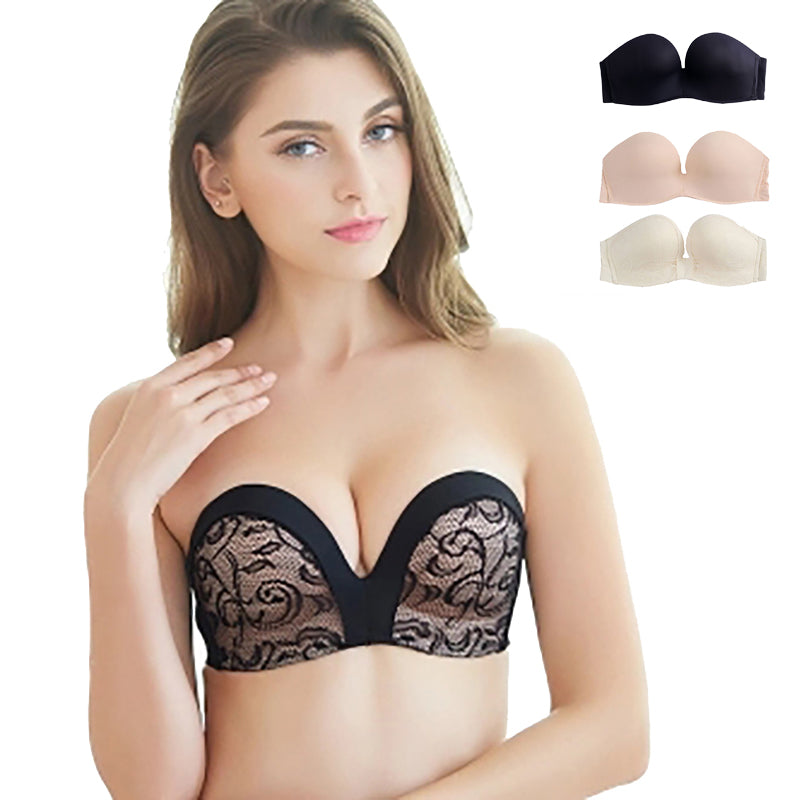 Sexy Lace Bra Blackless Seamless Bras For Women Push Up Lingerie Clear Back Brassiere 1/2 Cup Invisible Strapless Underwear #D - Michelie