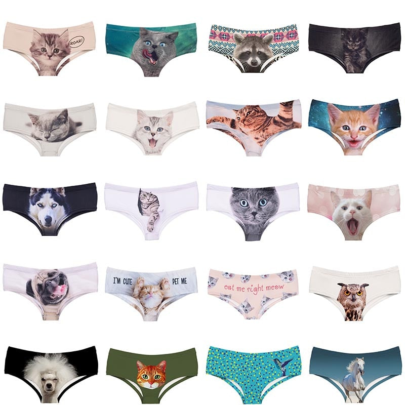 Real Animal Funny Cat  Interesting Dog Hot Female Lingerie Thongs Briefs 3D Print Underwear For Women Cute Panties For Lady - Michelie