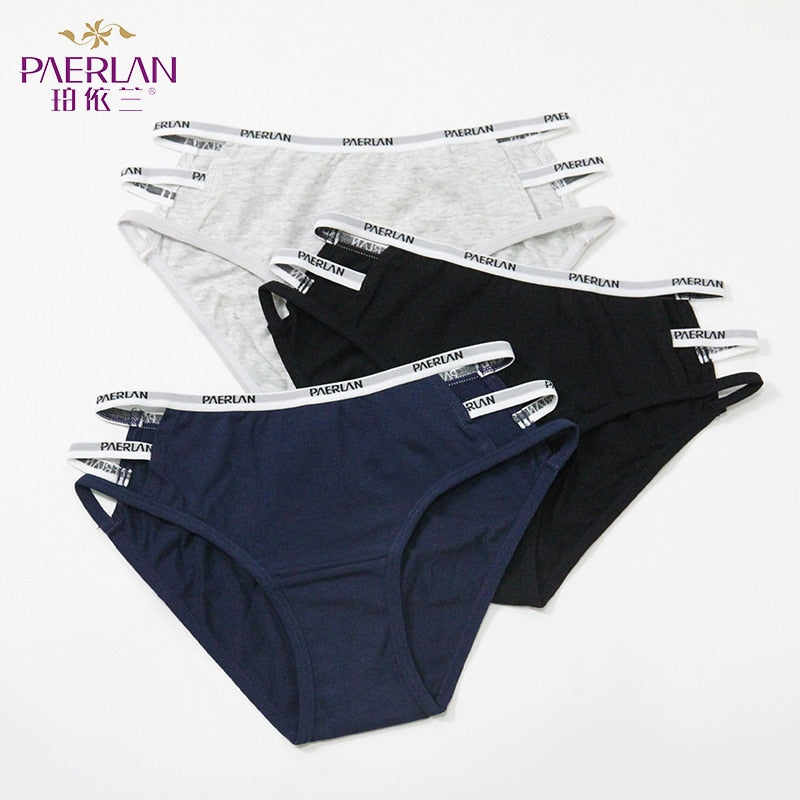 [3 pieces] PAERLAN solid color Hollow Panties Out Japanese women's underwear cotton sexy low-Rise hip briefs - Michelie