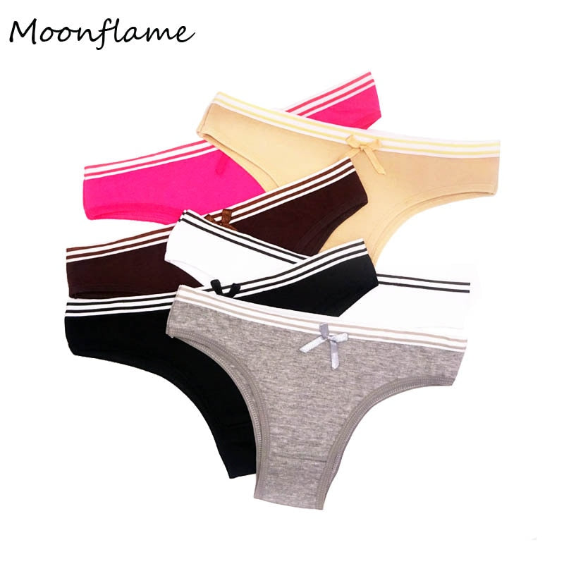 Moonflme 5 pcs/lots Solid Color Women Cotton Bikini Panties M L XL 89156 - Michelie