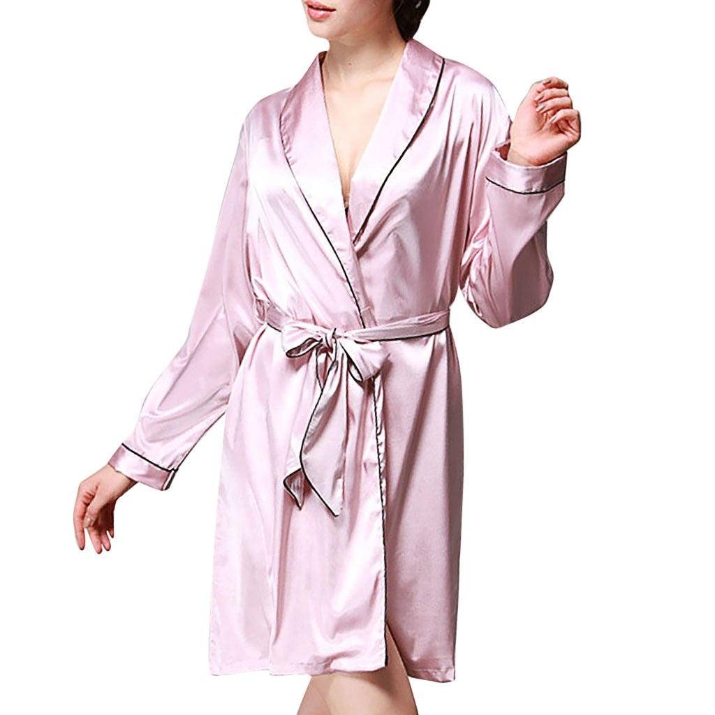 Sexy pajamas Woman sleeping clothes sexy Fashion Silk Womens Solid Color Satin Robe Pajamas Sleepwear Bathrobe With  7.2 0.5 - Michelie