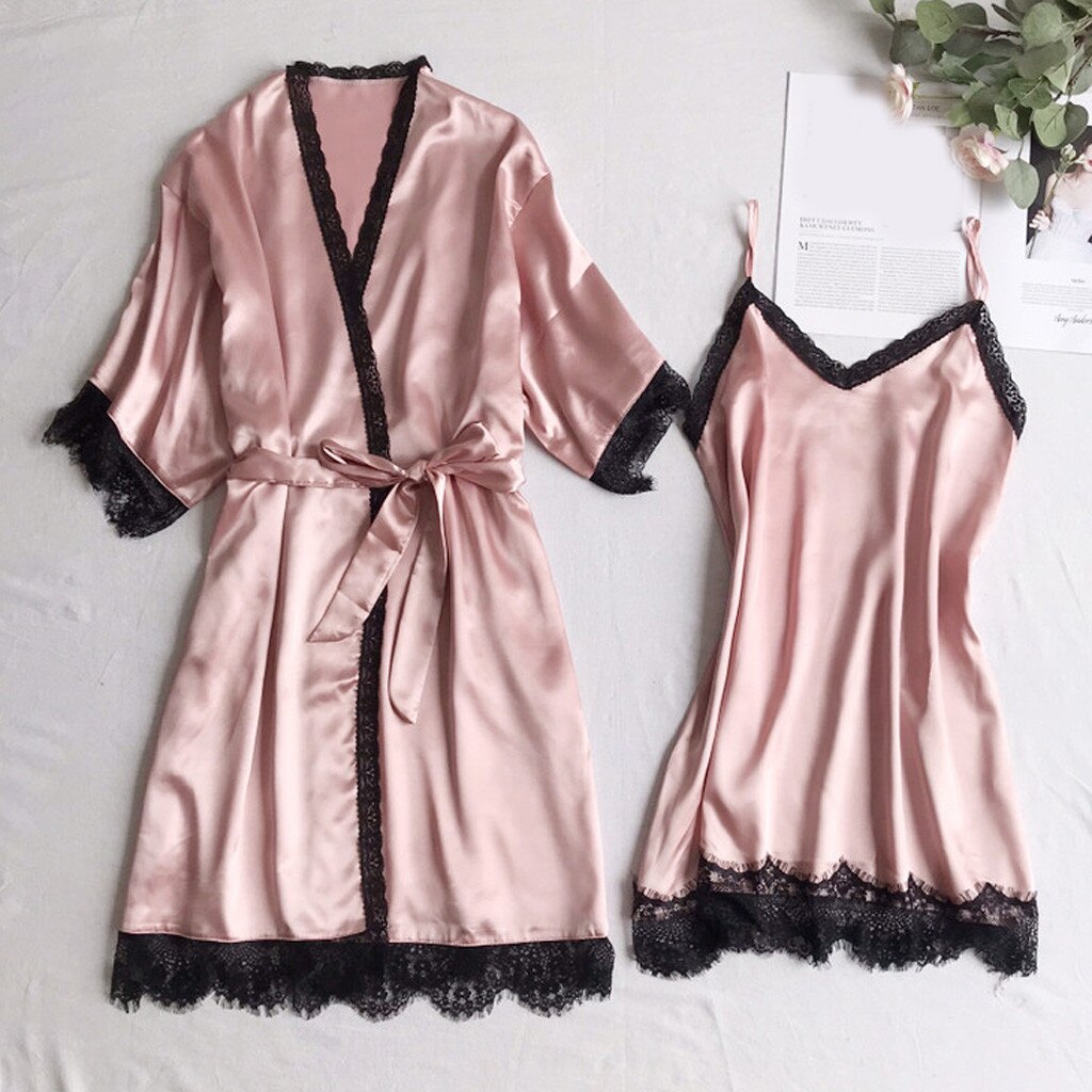 Newest Sexy Lingerie Fashion Patchwork Nightdress Women Pajamas Sexy Underwear V-Collar Robe Lingerie Sling Nightgown Z0329 - Michelie