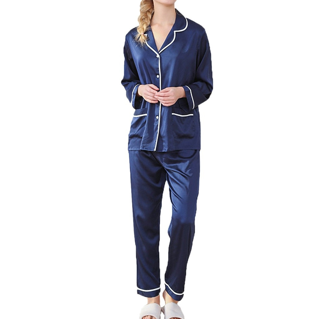 Woman sleeping wearing Fashion Silk Womens Solid Color Satin Button-Down Pajamas Set  Bride Sleepwear Sleeping sexy  6.27 0.5 - Michelie