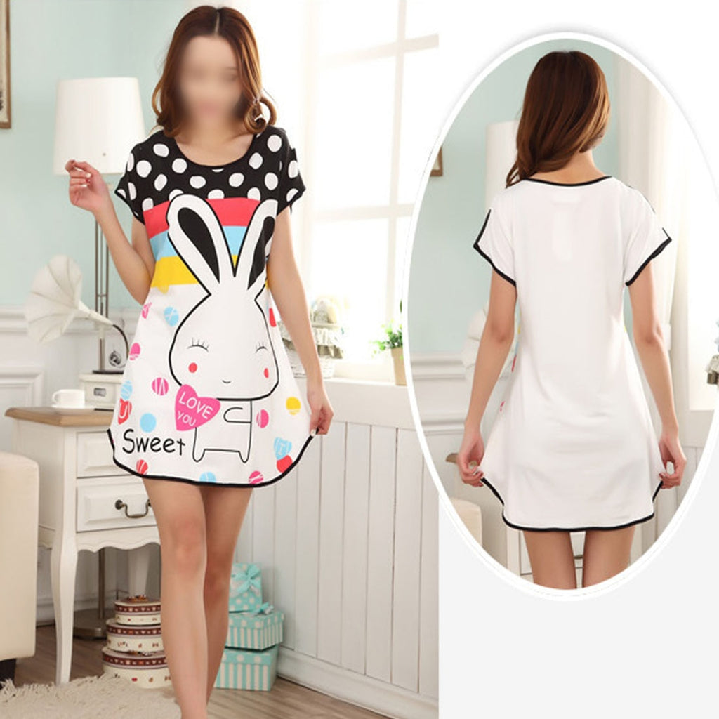 2019 Lovely Cartoon Pattern Printed Sleepshirt Plus Size Oversized Nightdress Womens Summer Short Sleeve Sleep Dress Young Girl - Michelie