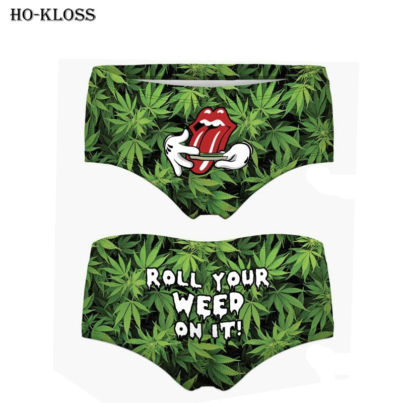 Women Digital 3D Print Panties Underwear with ROLL YOUR WEED Elastic Healthy Funny Cute Sexy Briefs Girls Lingerie Breathable - Michelie