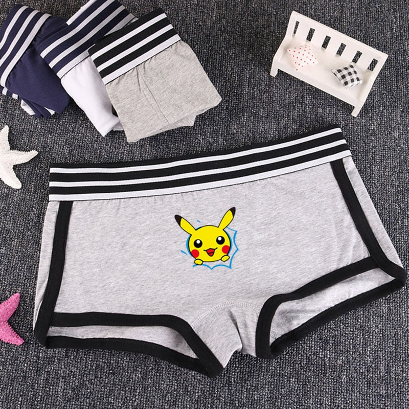 Pikachu printed ladies girls cartoon Panties Mid-Waist Safety Short Underwear Female boxer Breathable stripe belt Pants students - Michelie