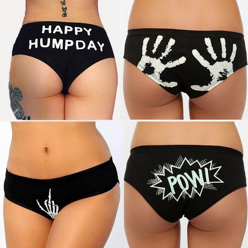 Dreamlikelin Women Sexy Briefs happy hump day skeleton Print Panties Lingerie Underwear Knickers - Michelie