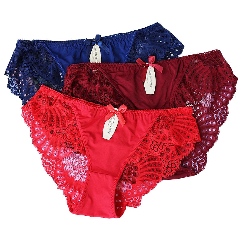 3Pcs/lot Lace Underwear Women Cotton Briefs Girls Lingeries Cueca Calcinhas 6XL Shorts Underpants Panty Ladies Plus Size Panties - Michelie