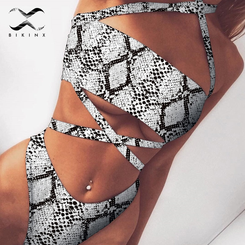 Bikinx Sexy leopard print bathing suit women beach wear Bandage swimsuit 2019 push up swimwear Brazilian buckle bikini set new - Michelie