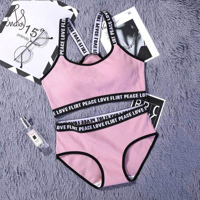 Maidy Female Bra Set Seamless Lingerie Sport Bra Brief Sets Cotton Active Bras Wire Free Underwear Women Size 32-34-36 A-B-C - Michelie
