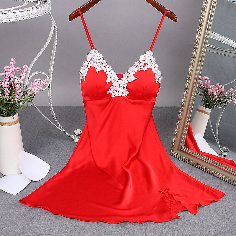 Sexy Red Women Mini Robe Nightwear Nightdress Nighty Nightgown Suspender Skirt Sleepwear Rayon Sleeveless For Female M-XXL - Michelie