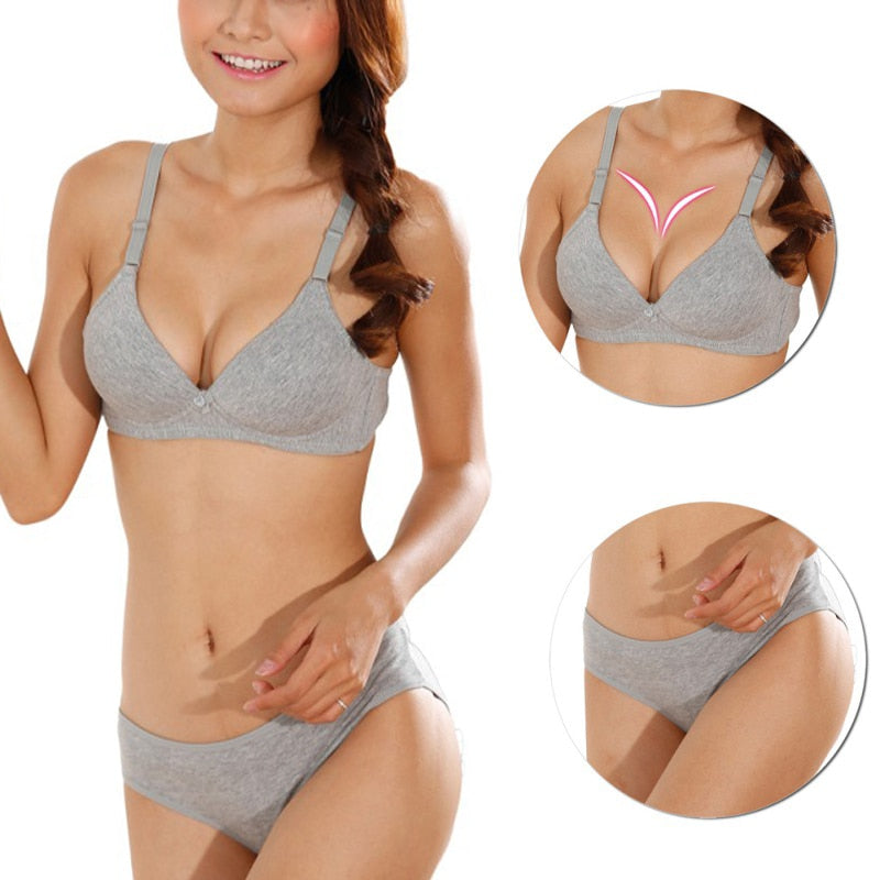 Women Bra Sets Lingerie Girls No Rims Glossy Bras Underwear Push-Up Padded Cotton Brassiere + Panties - Michelie