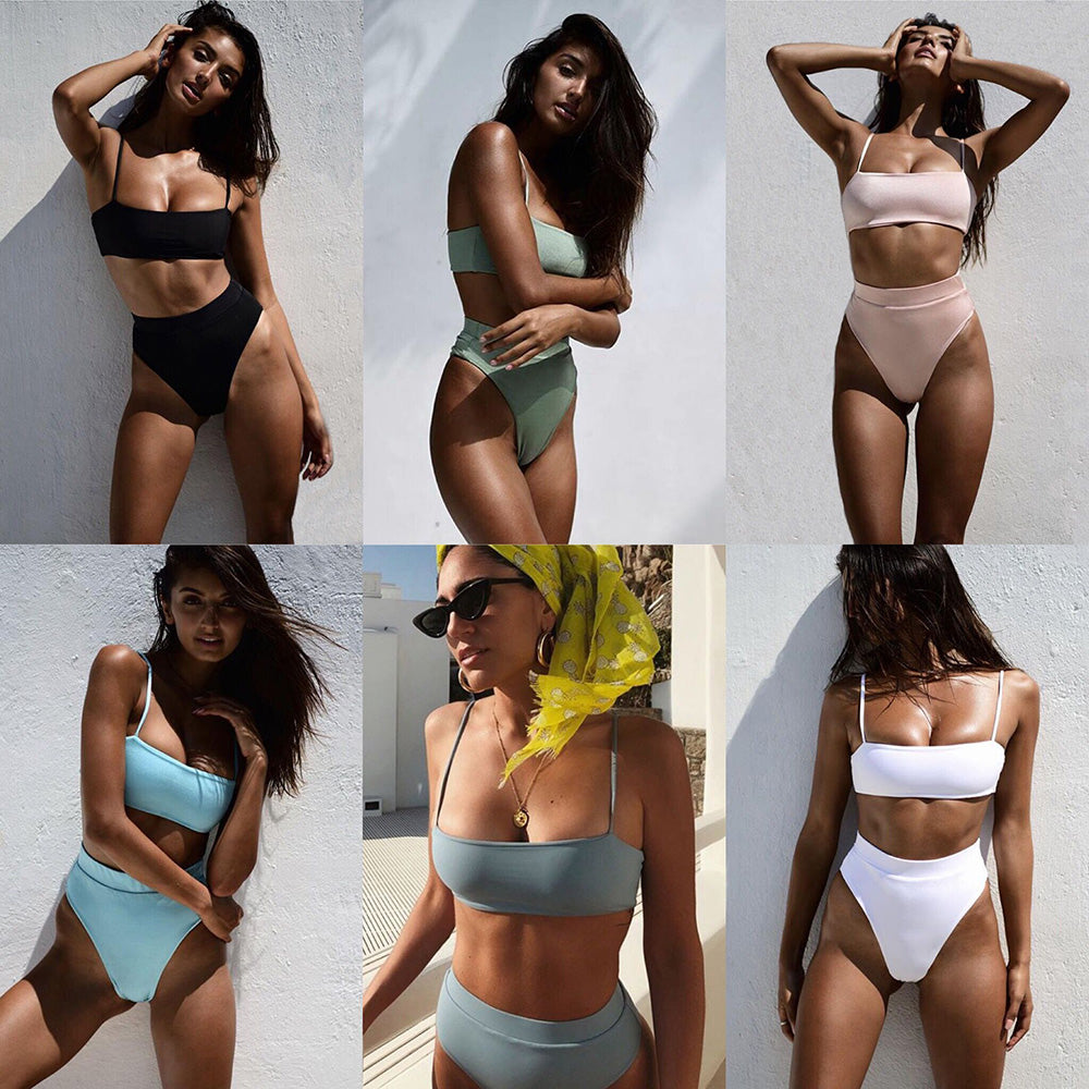 ZTVitality Sexy Bikinis Solid Push Up Bikini 2019 Hot Sale Padded Bra Straps High Waist Swimsuit Swimwear Women Print Biquini XL - Michelie