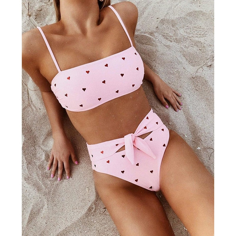 2019 New Sexy High Waist Bikini Swimsuit Women Swimwear Print Bikinis Bandeau Bikini Set Brazilian Bathing Suit Summer Beachwear - Michelie