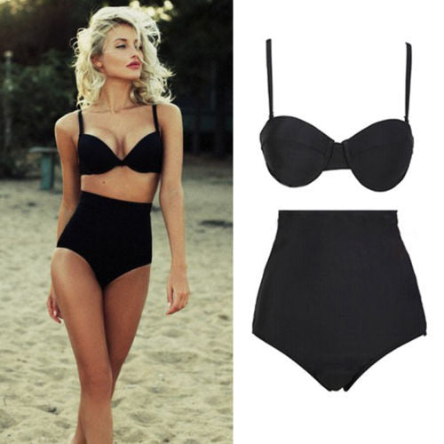 2019 hirigin New Summer Sexy Women's Bikini Set Bandeau Push-Up Bra Black Solid Swimsuit Beachwear Swimwear Bathing Suits - Michelie