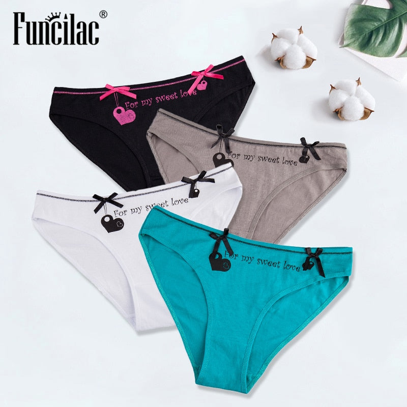 Sexy Women's Panties Cotton Underwear Briefs for Ladies Bikini Girls Heart Print Lingerie Knickers Underpants 4 Pcs/lot FUNCILAC - Michelie