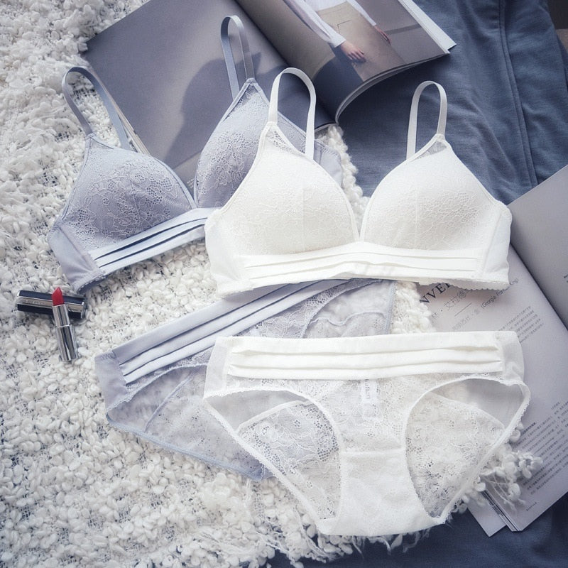 Push Up Bra Briefs Set Romantic Lace Wireless Cup Women Bra Set Top Design Underwear Thin Lingerie Set - Michelie