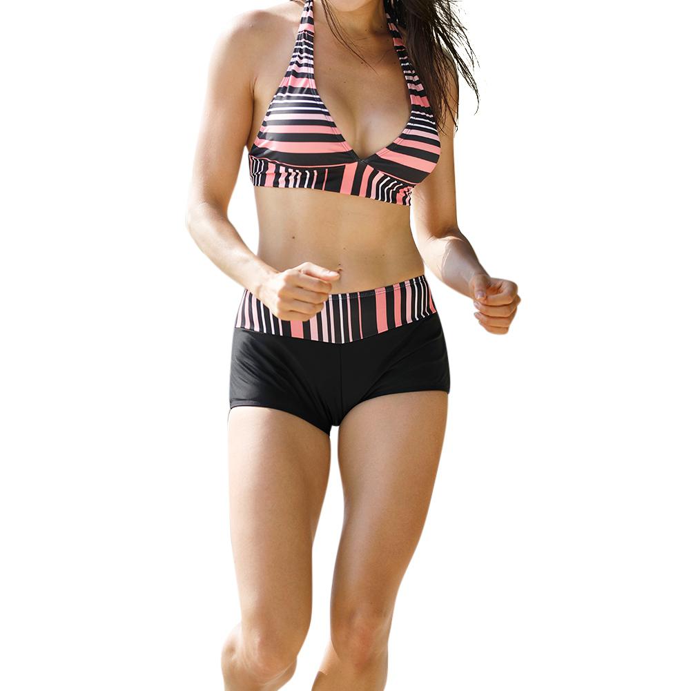 HobbyLane Women Split Stripe Print Flexible Boxer Swimsuit - Michelie